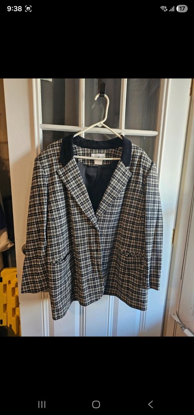 Vintage 90s White Stag Wool Blend Plaid Tweed Blazer Velvet Collar Womens 18W